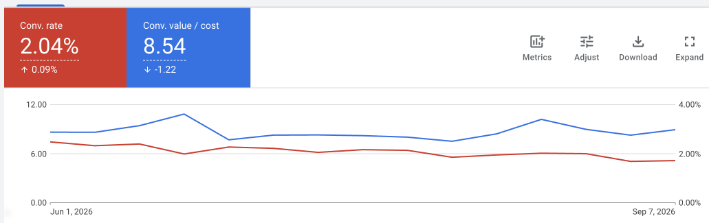 Динамика Google Ads: конверсия и ROAS